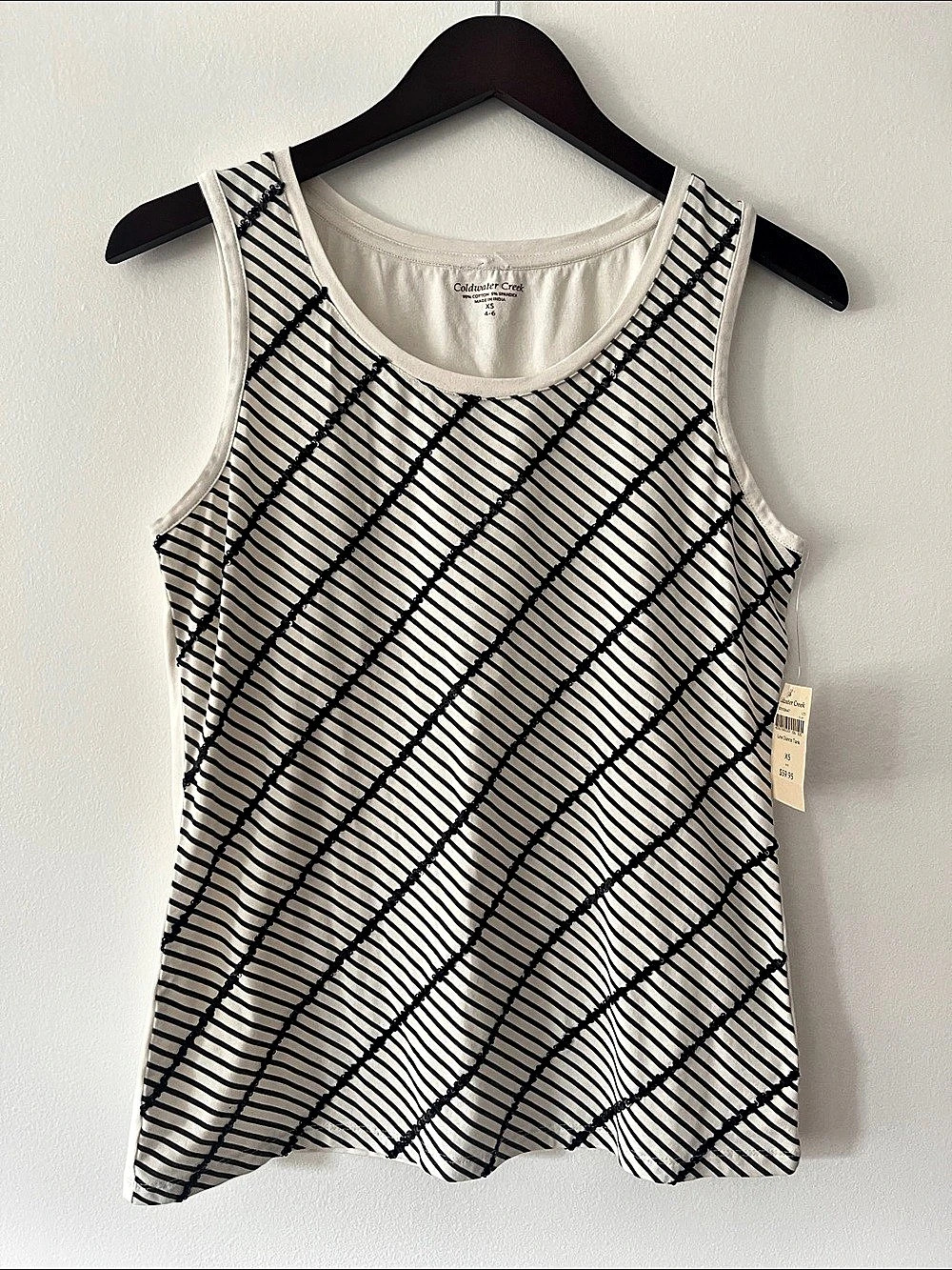 Coldwater Creek Line Dance Tank Striped White & Black XS NWT